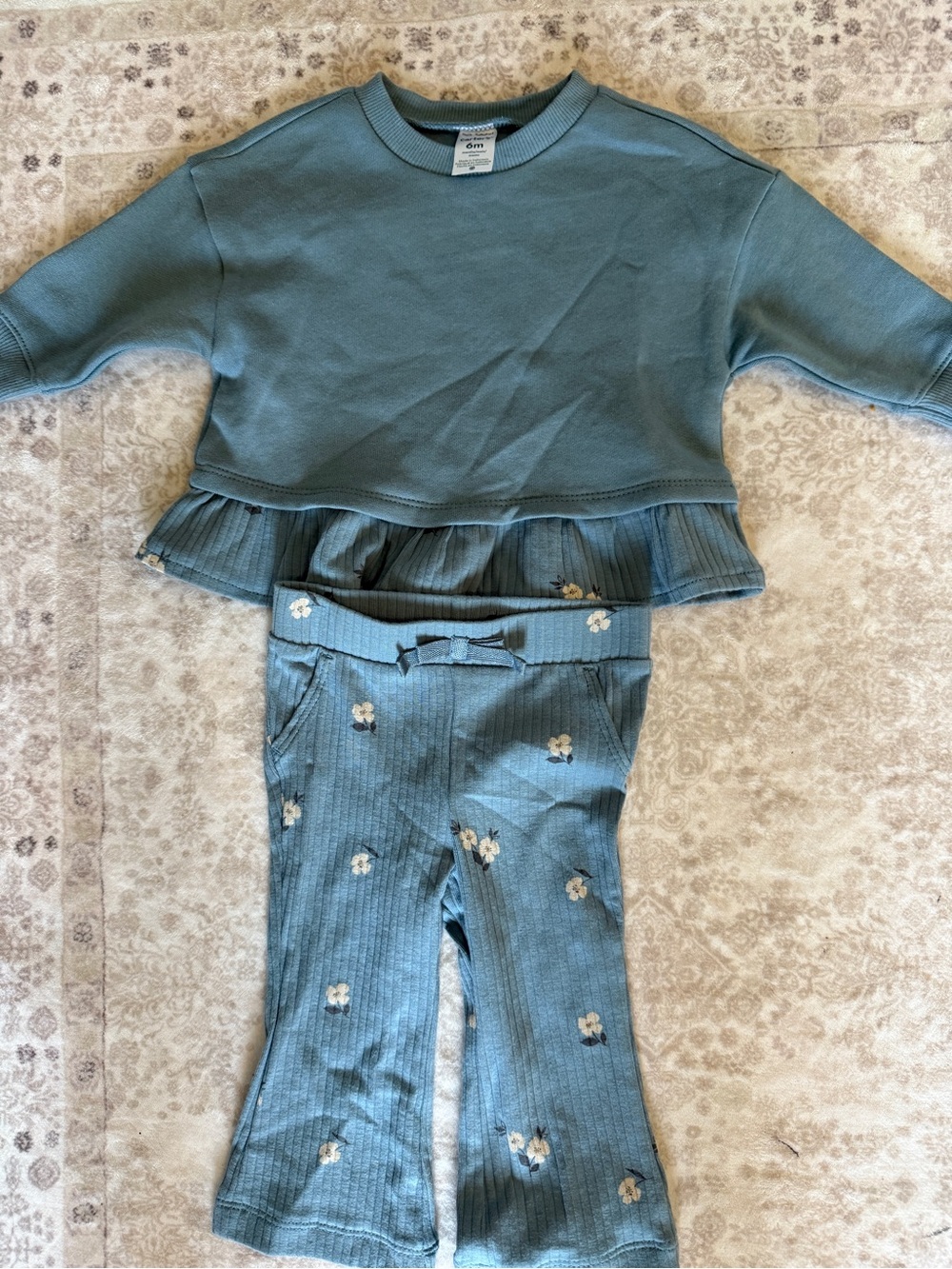 Carter's Dusty Blue Ribbed Sweatpant Matching Set with Floral Print